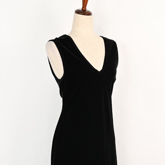 Vintage 90s Black Velvet MARIAN & MARAL Sleeveless Mini Dress - L - Picture 4 of 7